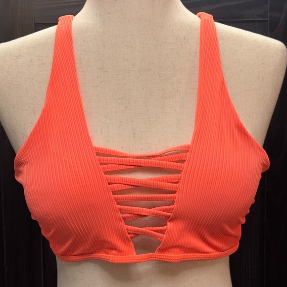 Bright Coral Lace-Up bikini top - Picture 2 of 5